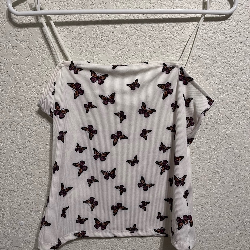 Belle Tweed butterfly spaghetti strap tank top